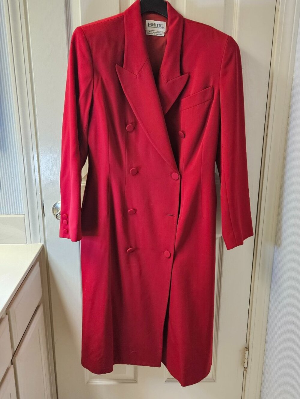 Vintage Ports International Red Wool Double Breasted Coat Dress Size 10